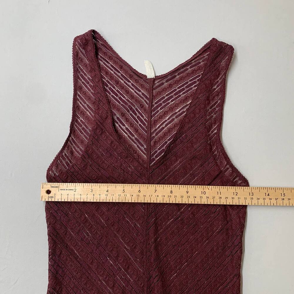 Free People Lila Maxi Dress XS Burgundy Boho Knit Sheer Festival Asymmetric Hem - Picture 13 of 15